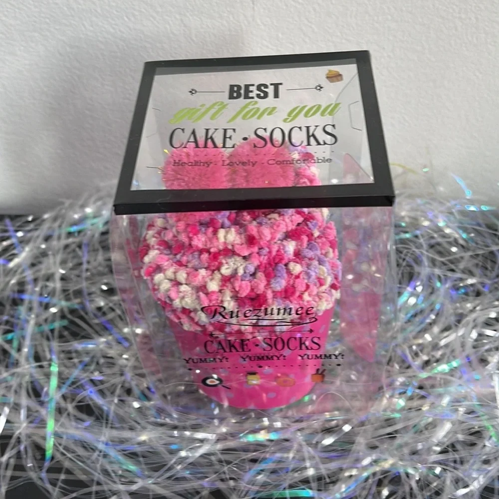 Birthday Cupcake Socks with Pom Poms in Box